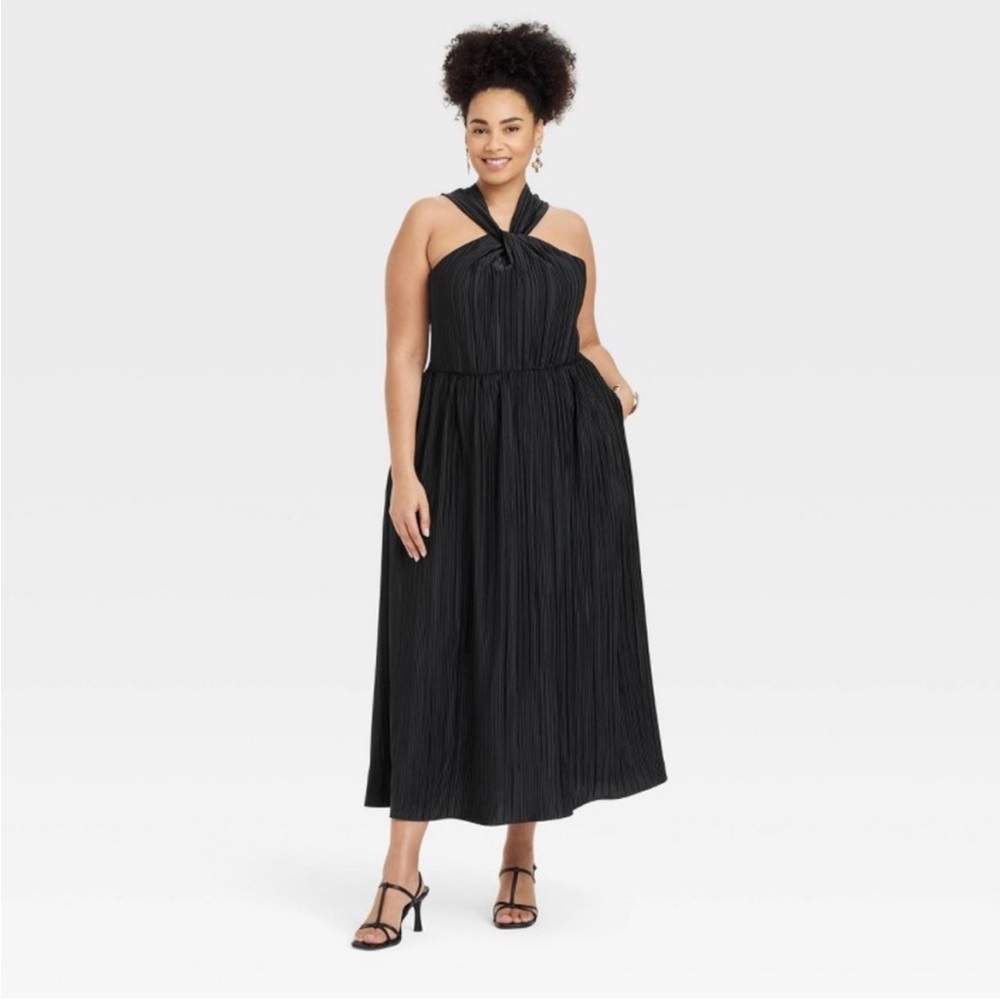 a new day Black Halter Open Back Pleated Maxi Dress with Twist Neck - Picture 4 of 8